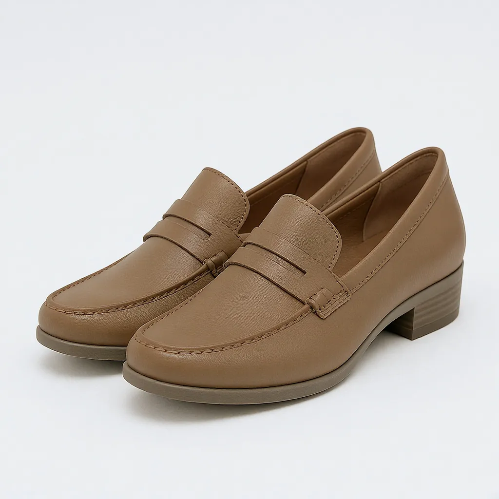 Mocassins femme en cuir souple avec semelle rembourrée et talon bas stable, idéals pour un style élégant et confortable au quotidien.