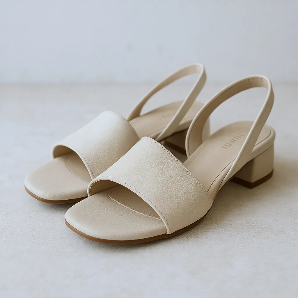 Sandales femme à brides larges et souples, petit talon bloc et semelle matelassée, élégantes et confortables pour l’été.