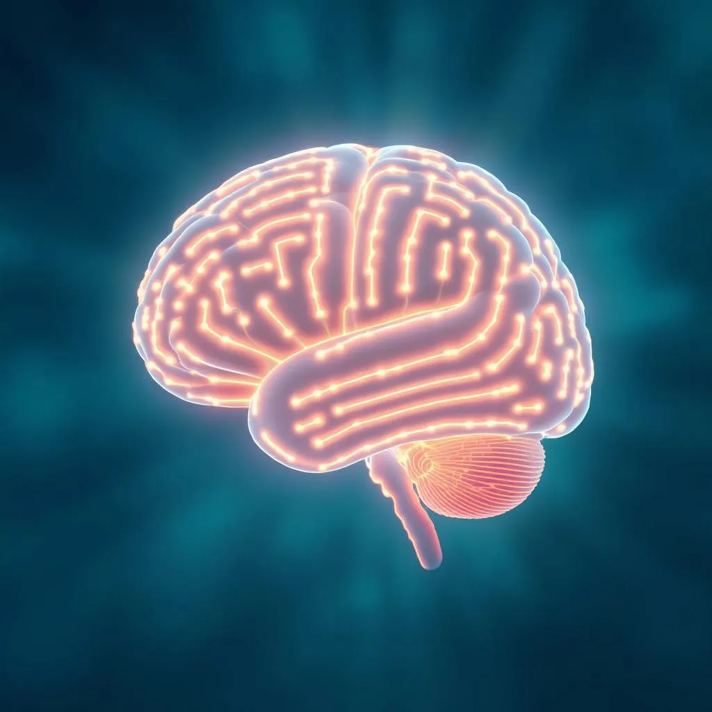 représentation stylisée d’un cerveau en lumière bleue illustrant la neuroplasticité et la stimulation intellectuelle