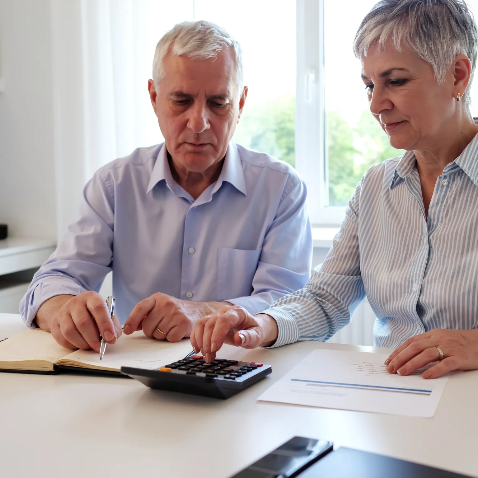Conseiller social présentant un dossier d’aide à une femme âgée dans un cadre administratif rassurant.