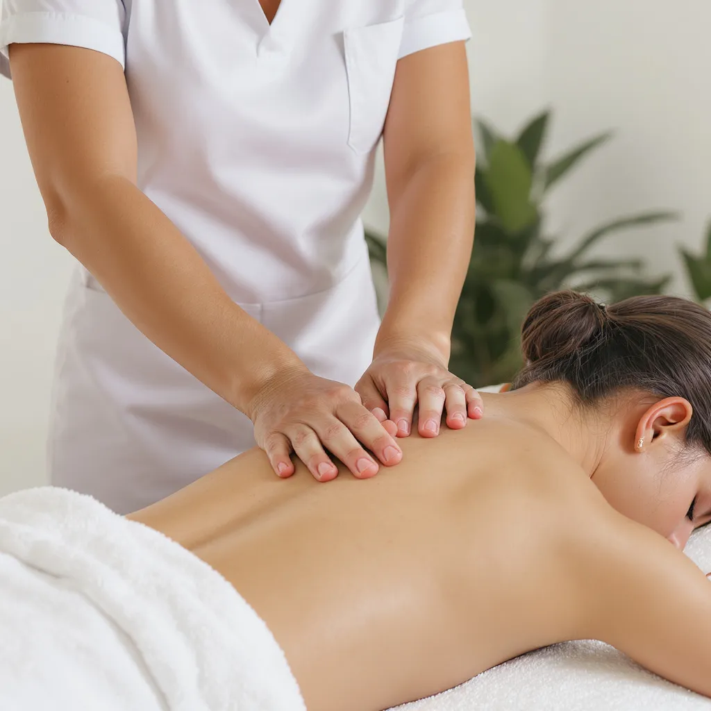 aromathérapeute fait massage à femme dos