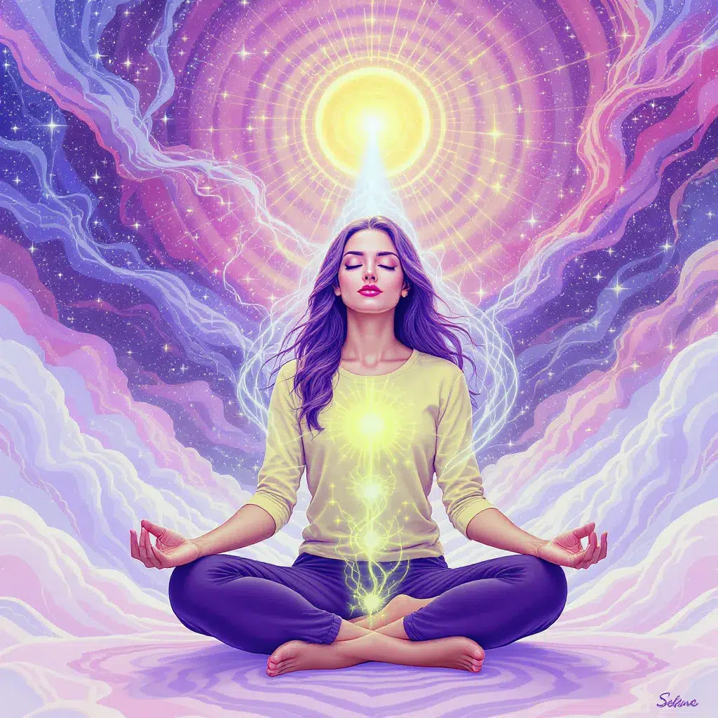 illustration Femme méditant assise pour attirer la sérénité et le positif