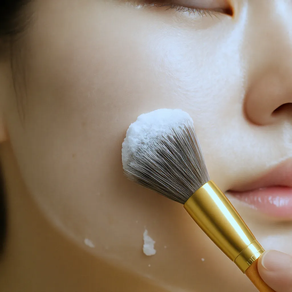 Nettoyage du visage à l’aide d’une brosse japonaise naturelle pour désincruster les pores et éliminer les impuretés.
