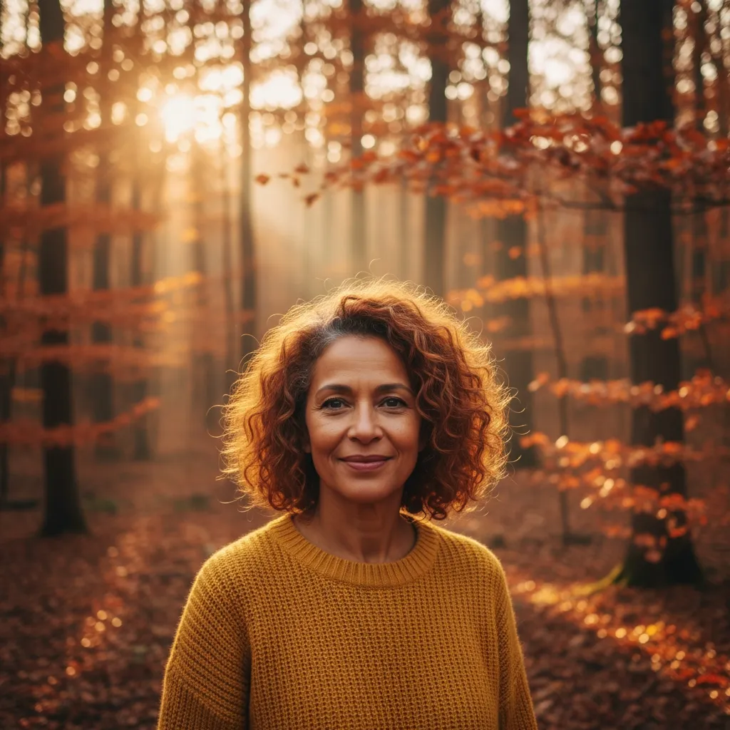 Carré auburn bouclé femme 62 ans, coupe lumineuse et chaude pour l’automne.