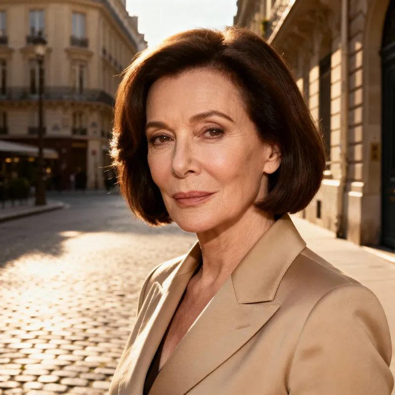 Carré brun glacé femme 57 ans, coupe structurée et raffinée au style parisien.