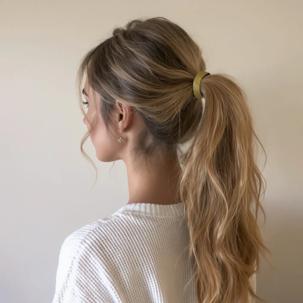 Queue de cheval floue sur cheveux ondulés effet bohème naturel 