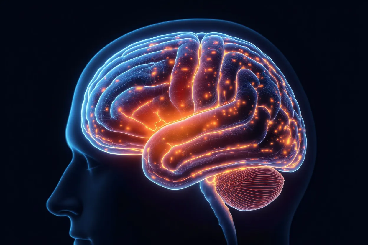 Illustration artistique cerveau et cellules nerveuses touchées par la maladie d'Alzheimer