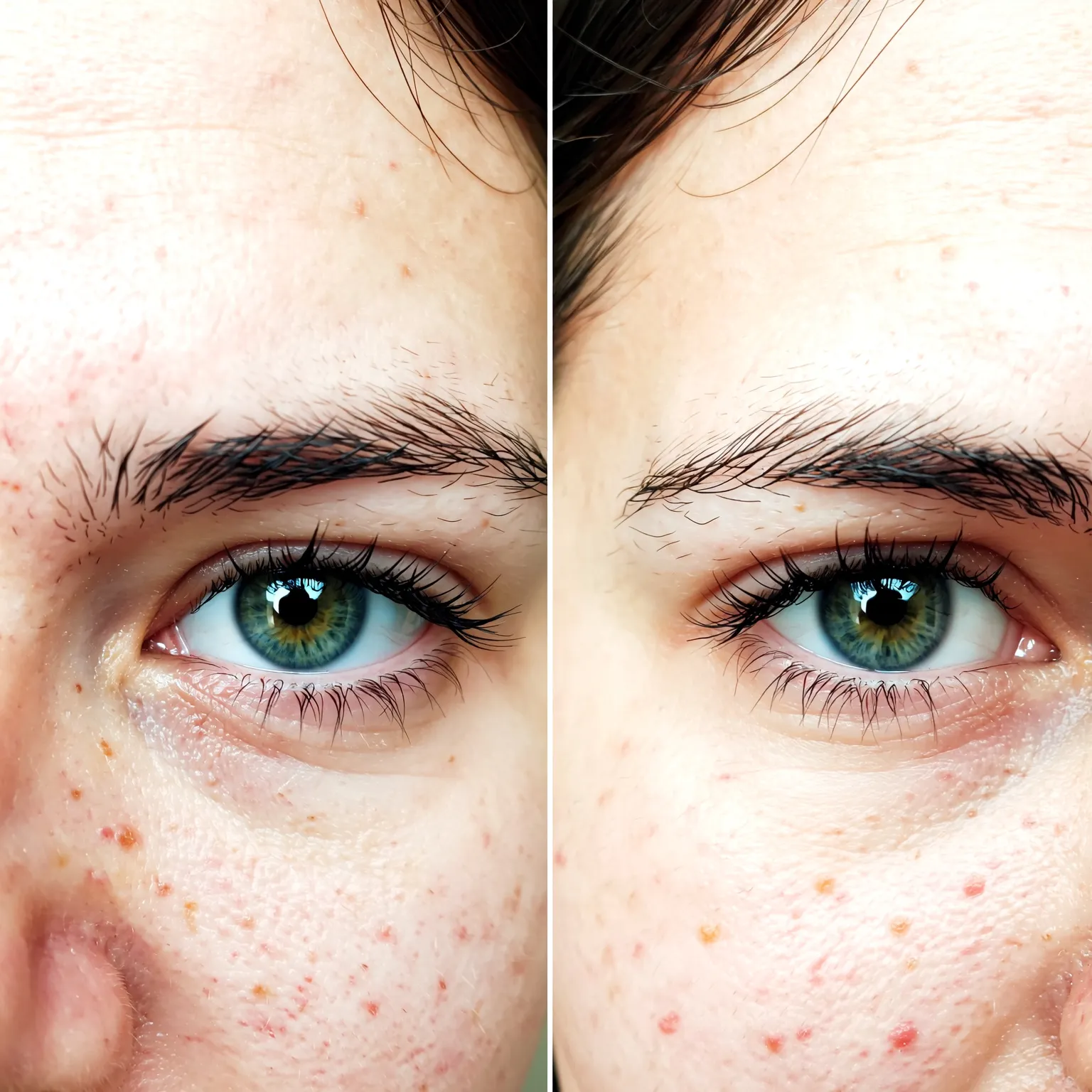 Beau et simple maquillage des yeux sourcils, coté gauche et coté droit