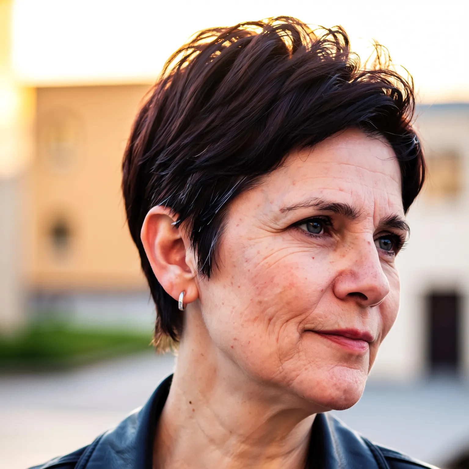 Pixie brun foncé avec undercut discret pour femme de 60 ans, coiffure moderne et affirmée à la texture dynamique.