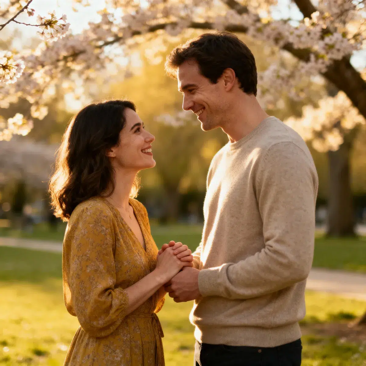 Homme et femme complices partageant un moment à deux