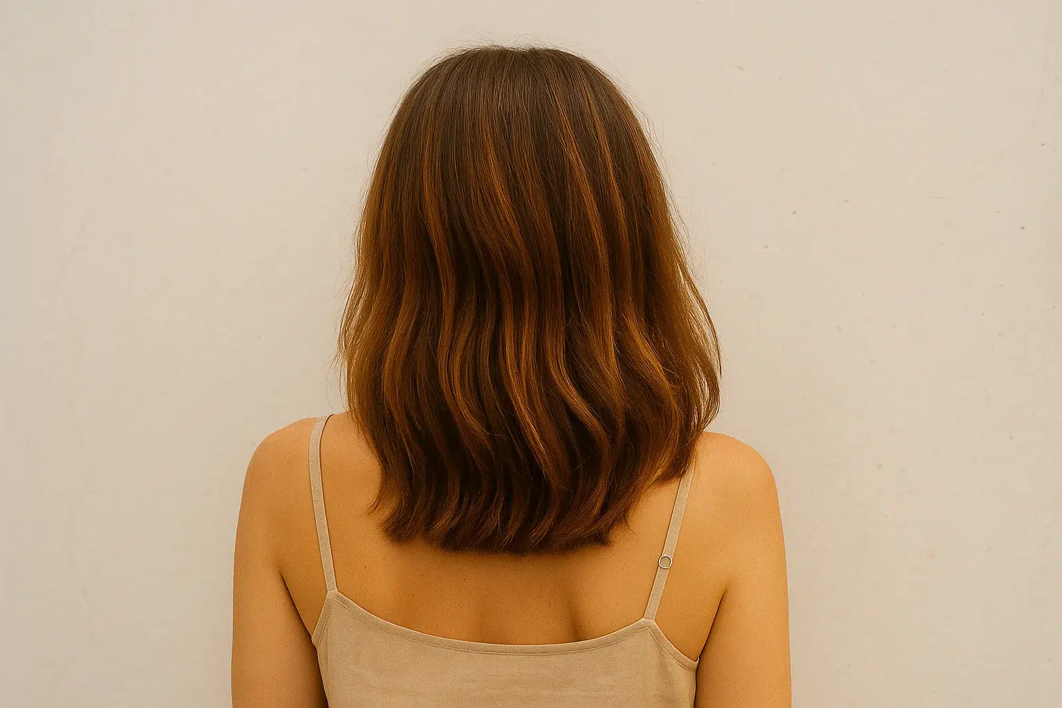 Belle femme de dos, Coloration vegetale Cheveux blancs Noisette Doree