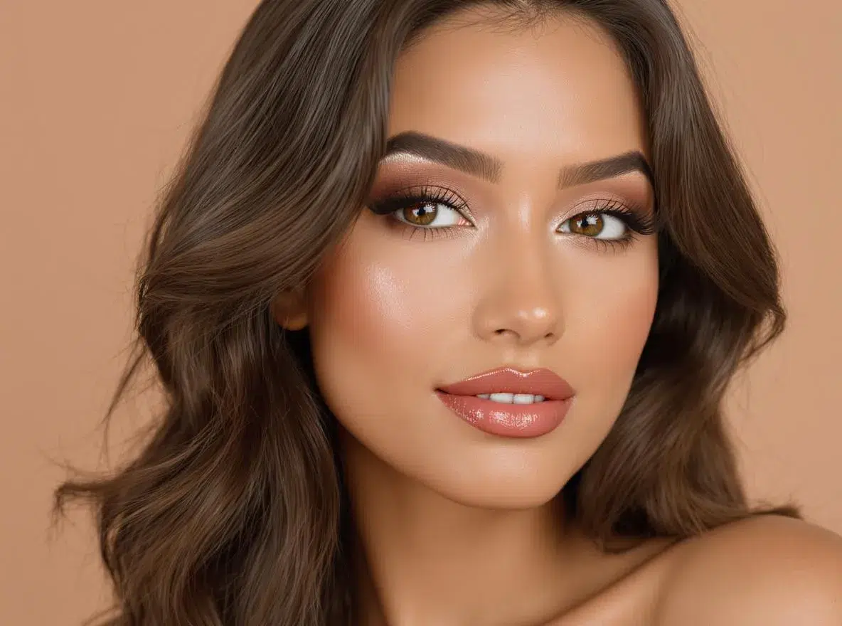 belle femme utilisation maquillage Dégradé taupe mat dans le creux de paupière pour créer une illusion de profondeur et agrandir l’œil