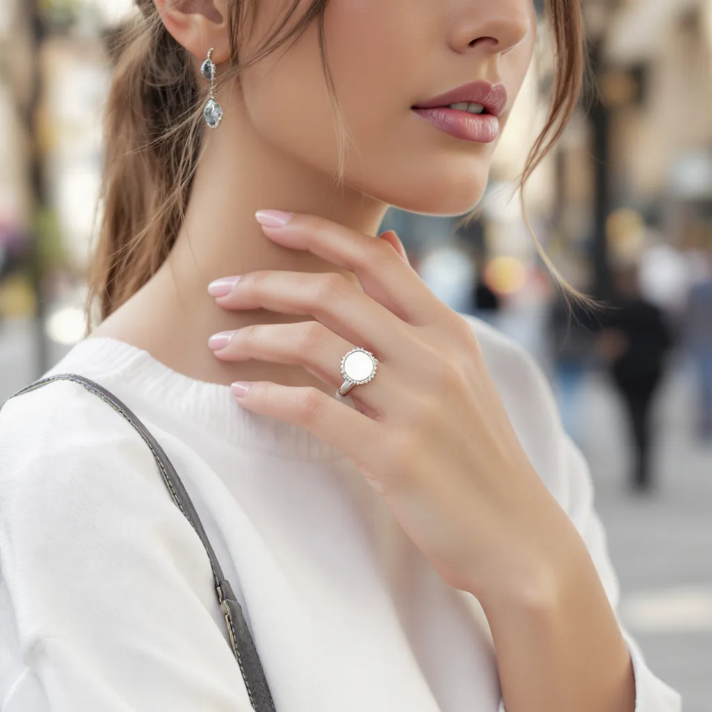 Bague en argent sertie d’une pierre blanche scintillante