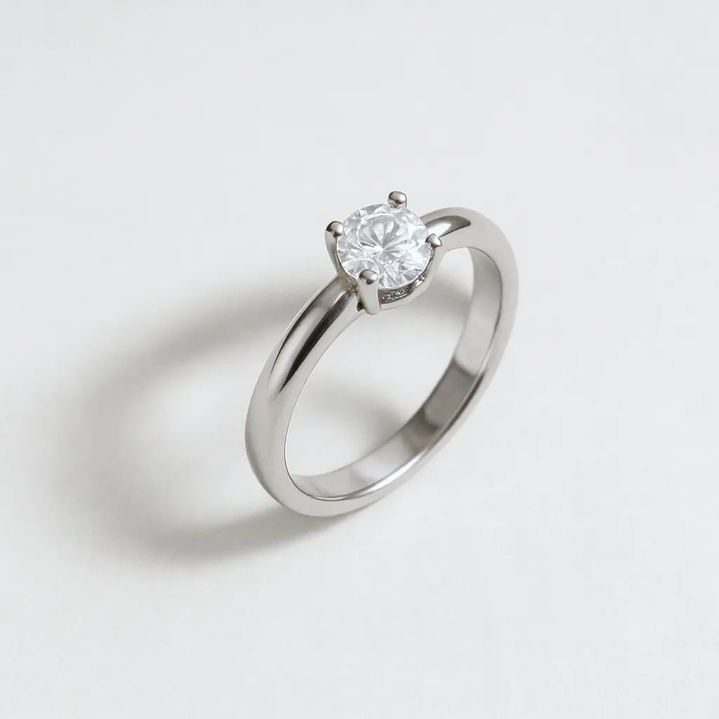 Bague en argent minimaliste sertie d’une pierre blanche ronde brillante sur fond clair