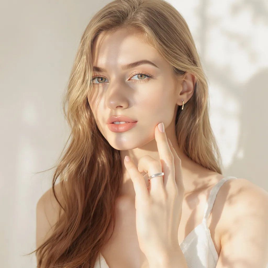 Femme portant une bague jonc argent minimaliste sur une main naturelle