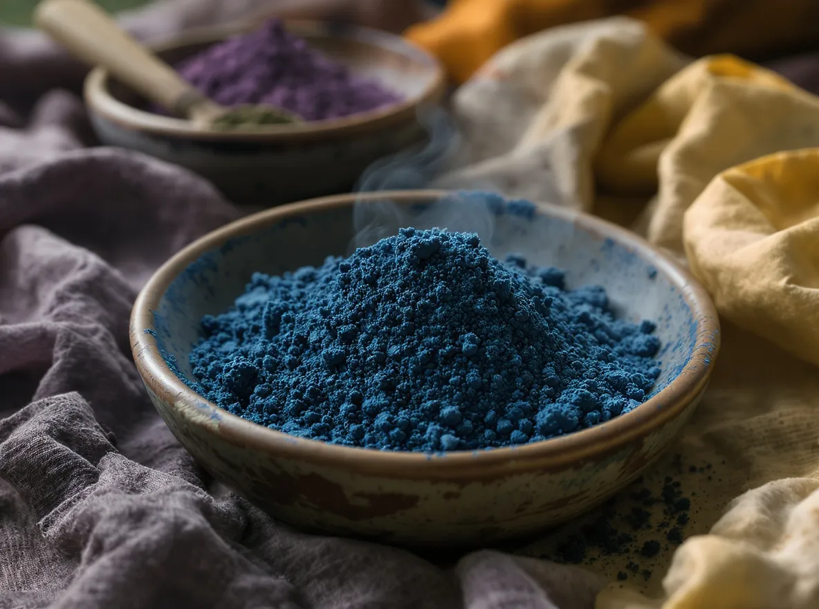 Poudres tinctoriales de henné, indigo et cassia prêtes à être mélangées pour une coloration végétale 100% naturelle et de qualité.