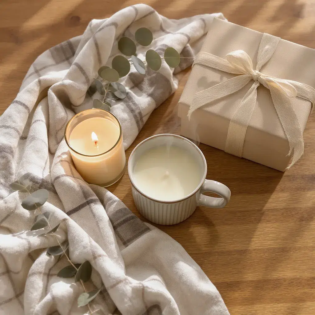 coffret bien être bougie plaid tasse chaude ambiance cocooning cadeau de noël femme