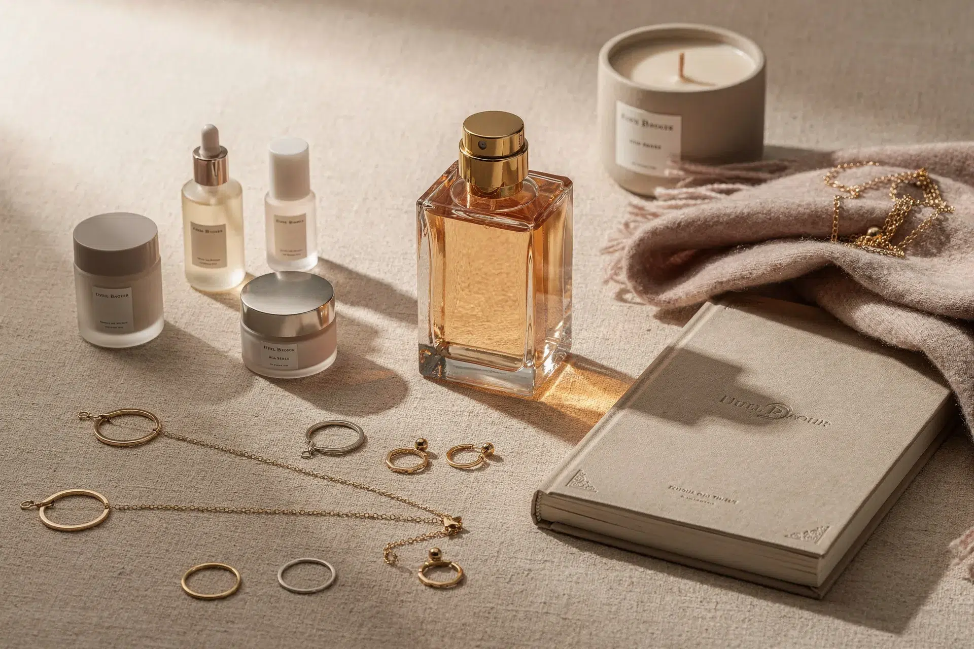 Sélection d’idées cadeaux féminines variées incluant soins, parfums, bijoux et objets bien-être
