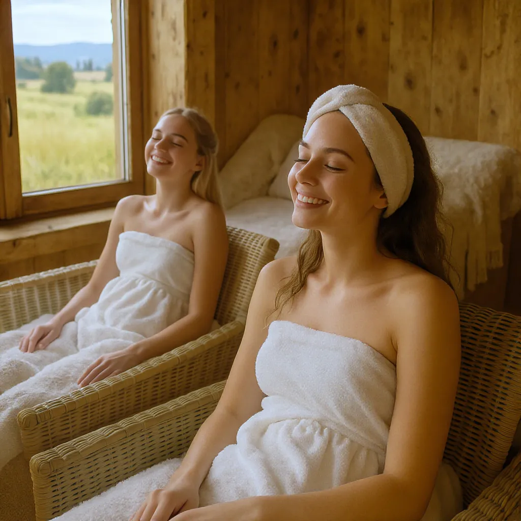 Jeunes femmes profitant d’un spa en pleine campagne près de Paris, ambiance cocooning