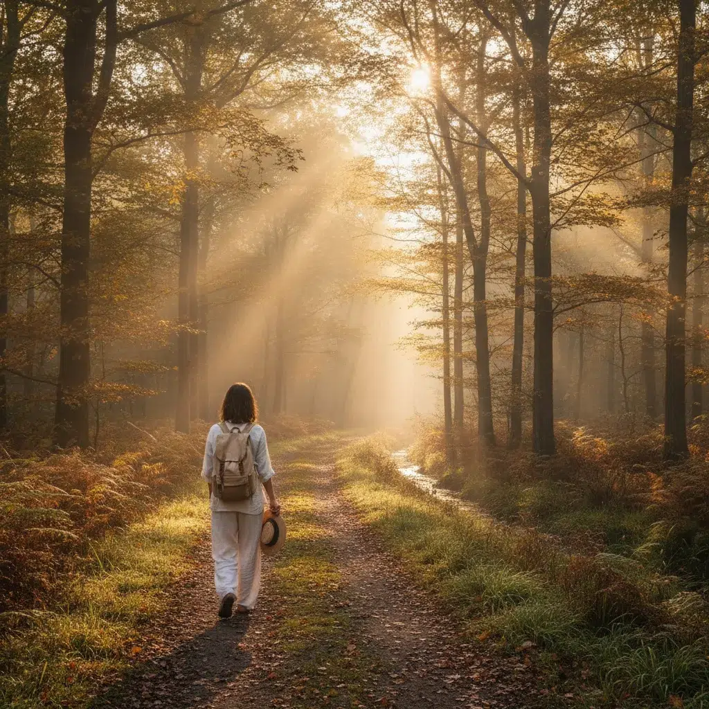 Chemin boisé du parc naturel du Vexin, idéal pour une promenade paisible et un week-end nature à moins de 2 h de Paris.