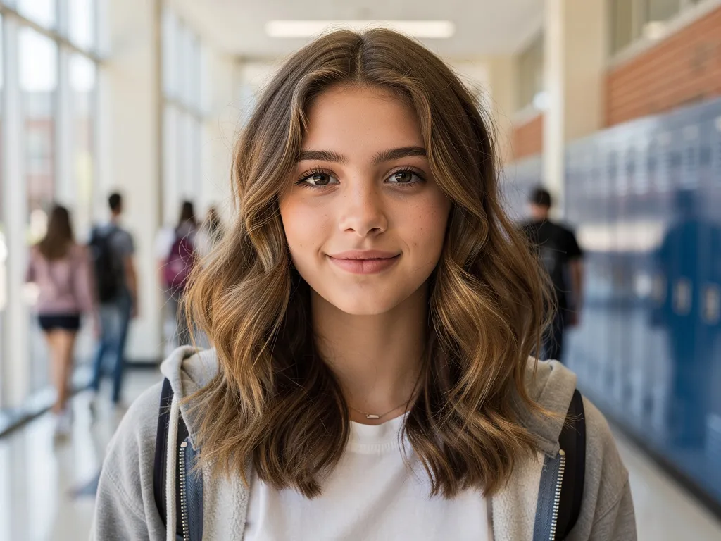 Coiffure adolescente moderne coupe mi longue wavy naturelle convenant au quotidien collège lycée style simple tendance