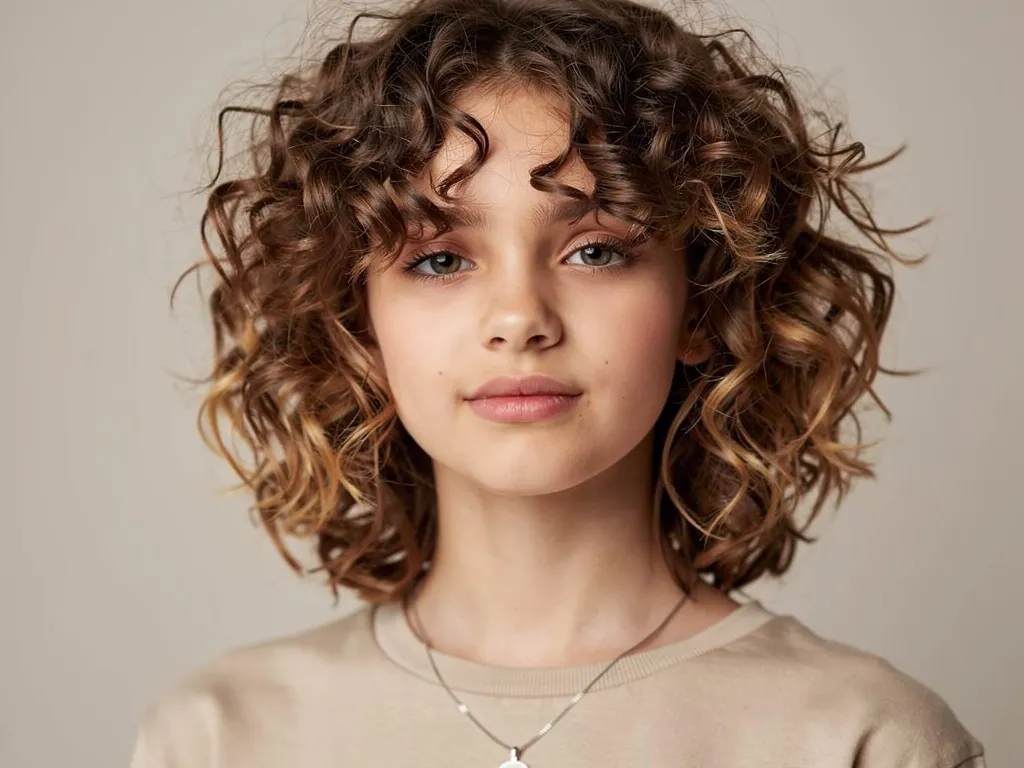 Idée coiffure pour adolescente avec cheveux bouclés coupe dégradée légère définissant la boucle naturelle tendance 