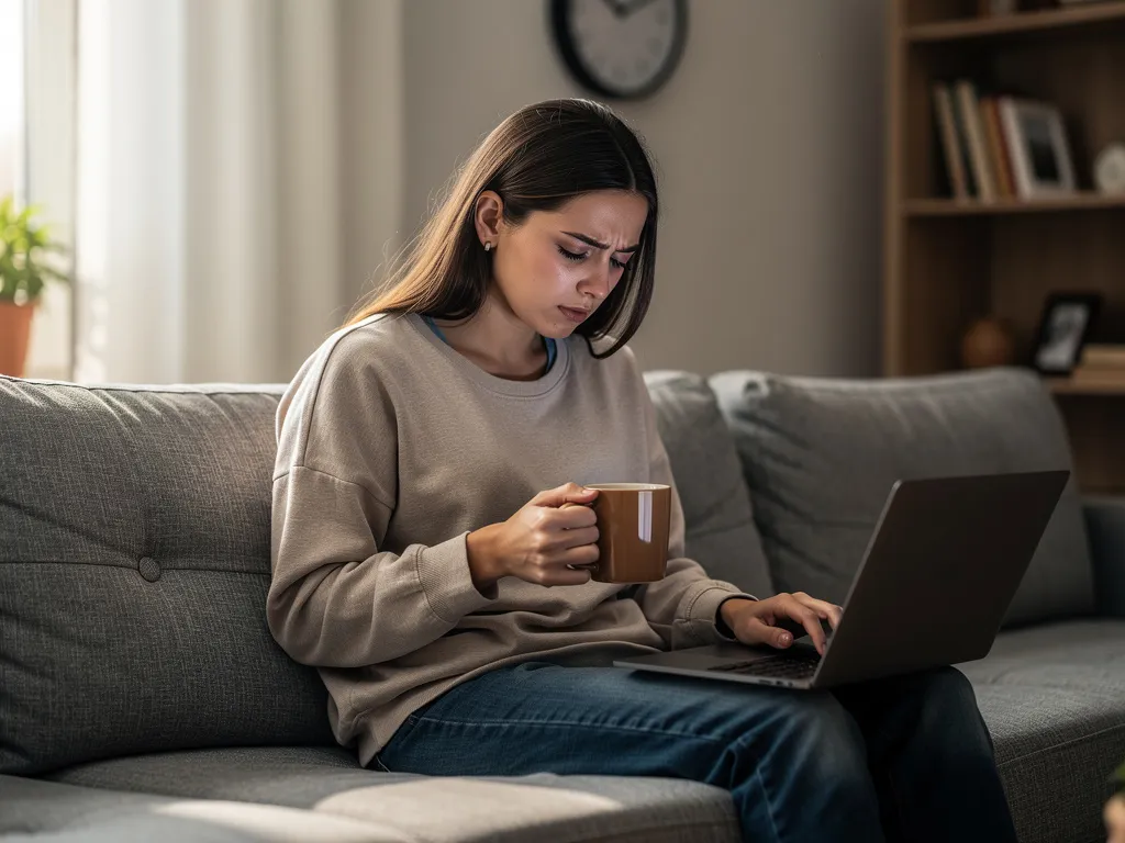 Femme narcolepsie au travail chez soi, résistant pour ne pas dormir devant PC
