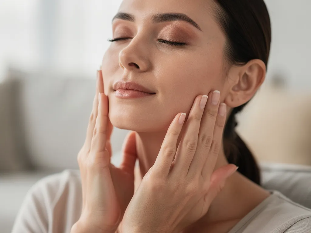 Femme zen praticant le yoga facial