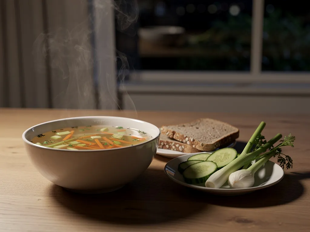 Dîner léger après les fêtes avec soupe chaude pour faciliter la digestion pendant la nuit