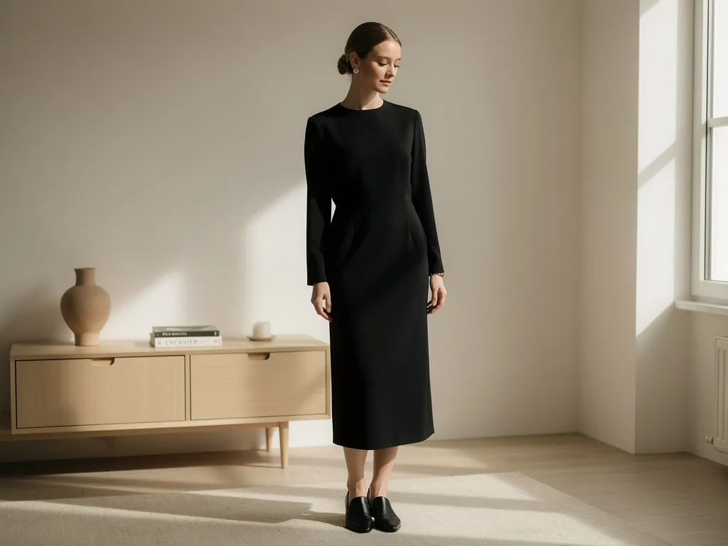 Tenue de Noël noire femme discrète et élégante, look sobre, robe classe, pour petit comité