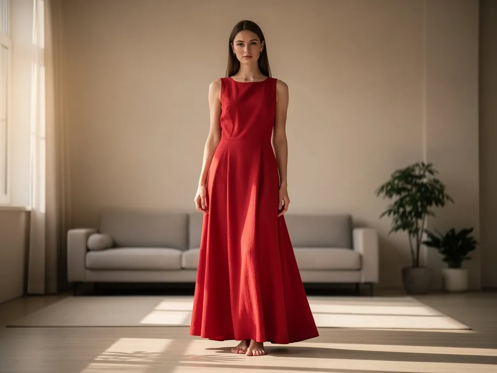 Robe rouge festive simple et élégante pour Noël, tenue féminine sobre