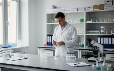 Recherche scientifique en laboratoire médical, travail patient de chercheurs pour mieux comprendre et traiter le cancer sur le long terme