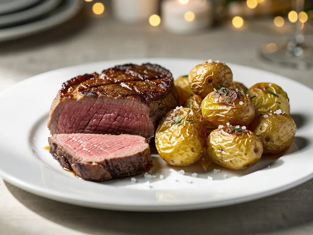 Filet mignon rôti au four avec pommes de terre grenaille dorées, plat de Nouvel An facile et élégant à préparer