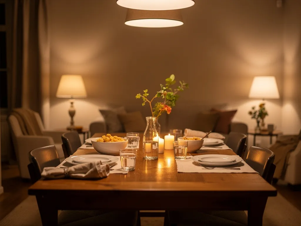 Table simple et chaleureuse prête à accueillir des invités pour les fêtes sans préparation excessive ni pression inutile