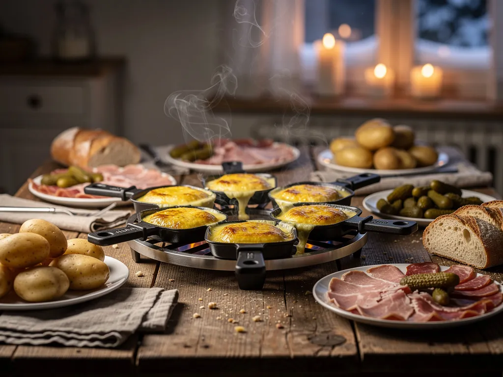 raclette-paris (1) Ambiance raclette conviviale dans un décor chaleureux avec appareil à raclette SEB, fromage fondu et table d’hiver partagée.