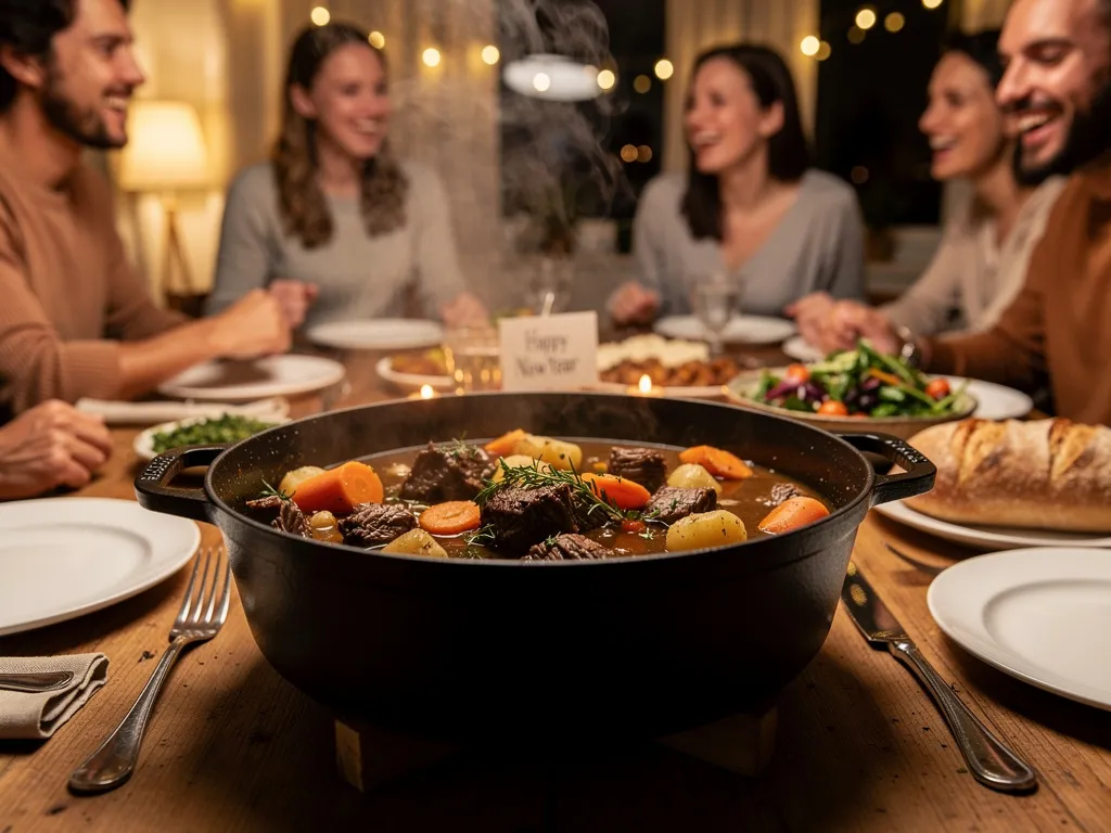 Plat mijoté en cocotte facile à réchauffer pour repas du Nouvel An entre amis