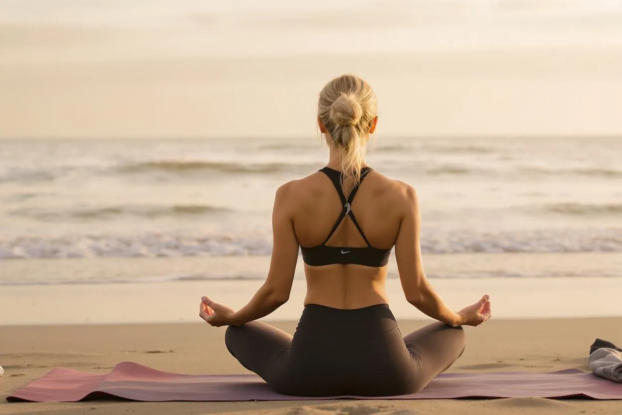 femme se reconnect à elle meme en faisant yoga doux en bord de plage
