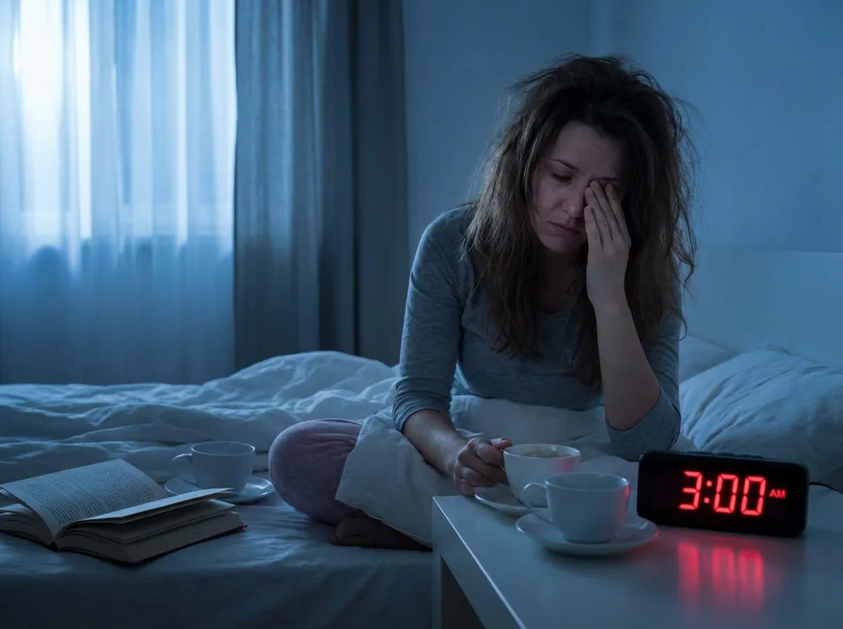 Femme insomnie réveil nocturne 3h matin angoisse fatigue troubles sommeil