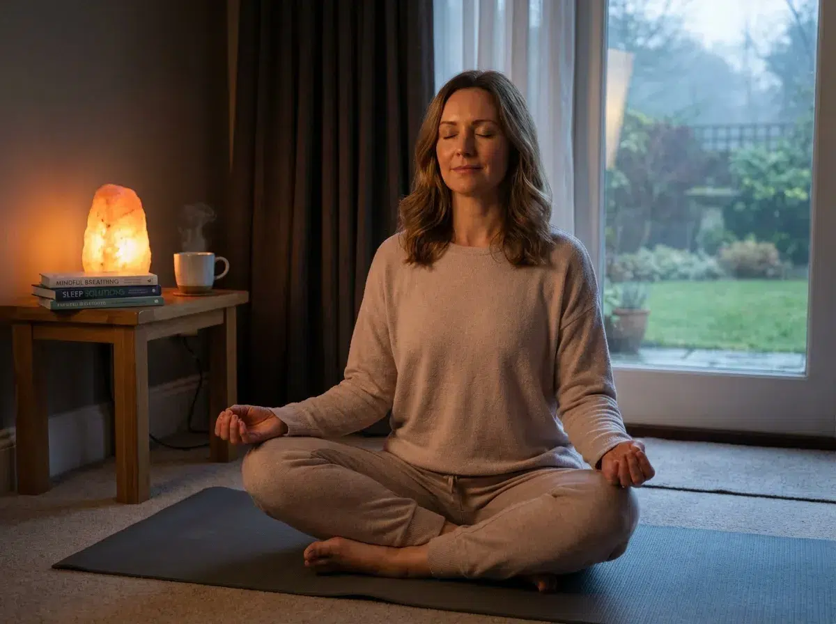 Femme méditation relaxation respiration profonde apaisement mental techniques sommeil