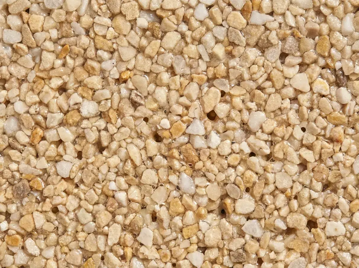 Gros plan sur la texture granuleuse d'une moquette de pierre extérieure