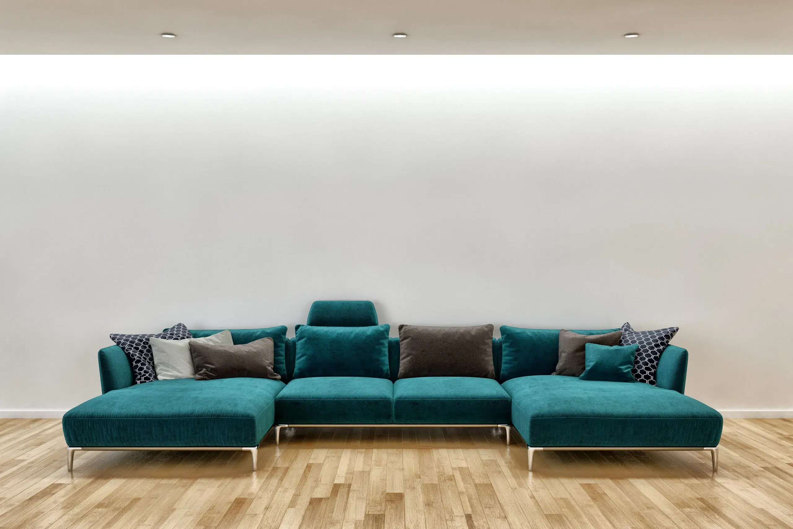 beau canape xxl exposé 7 places couleur jade et gris confortable et pratique