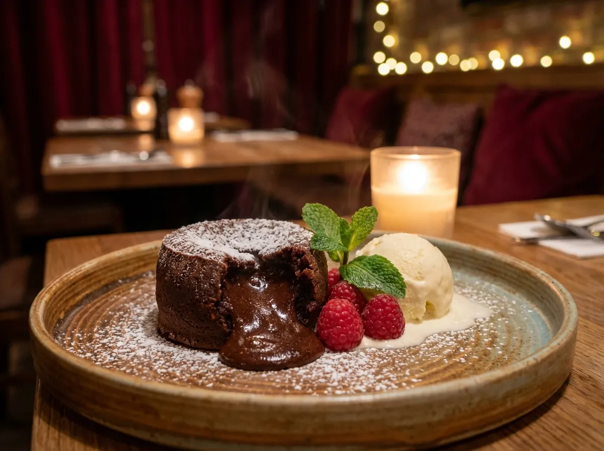 Fondant au chocolat coulant avec glace vanille pour dessert de Saint-Valentin fait maison