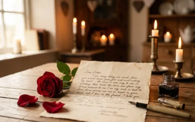 Lettre d'amour manuscrite avec rose rouge pour la Saint-Valentin