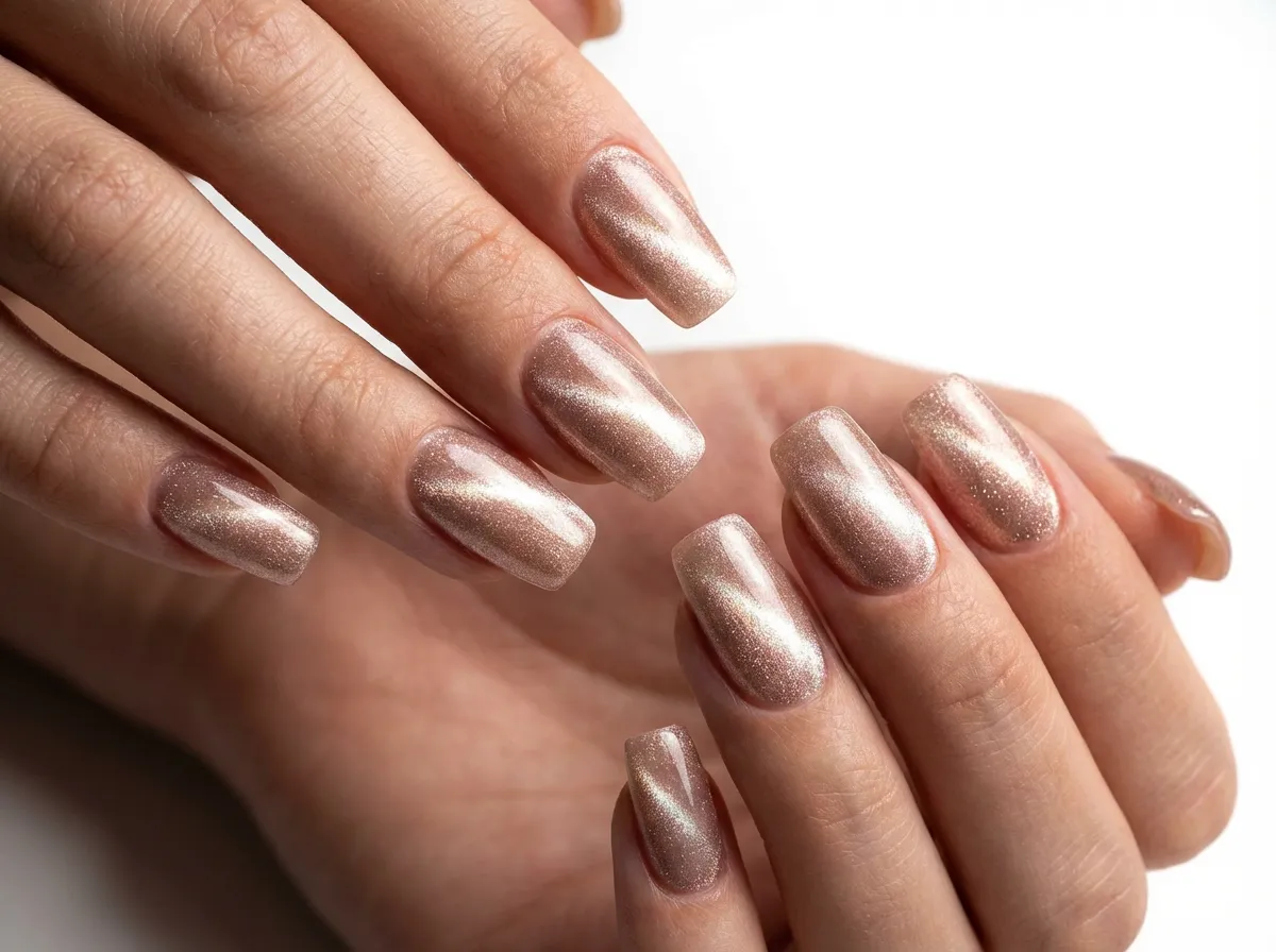 ongles effet cat eye champagne nacré tendance printemps 2026 gros plan