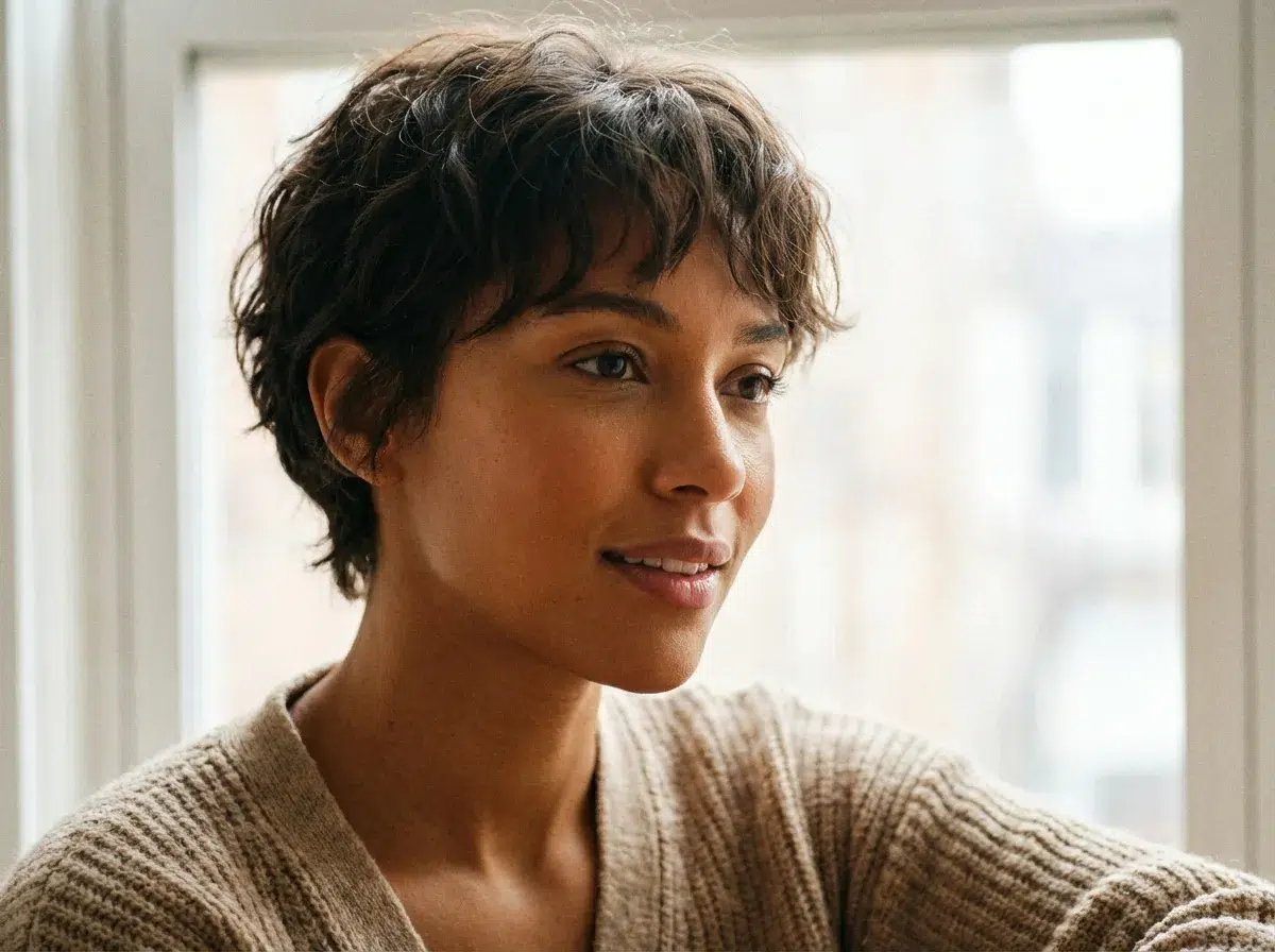 Coupe bixie femme printemps 2026, cheveux courts texturés