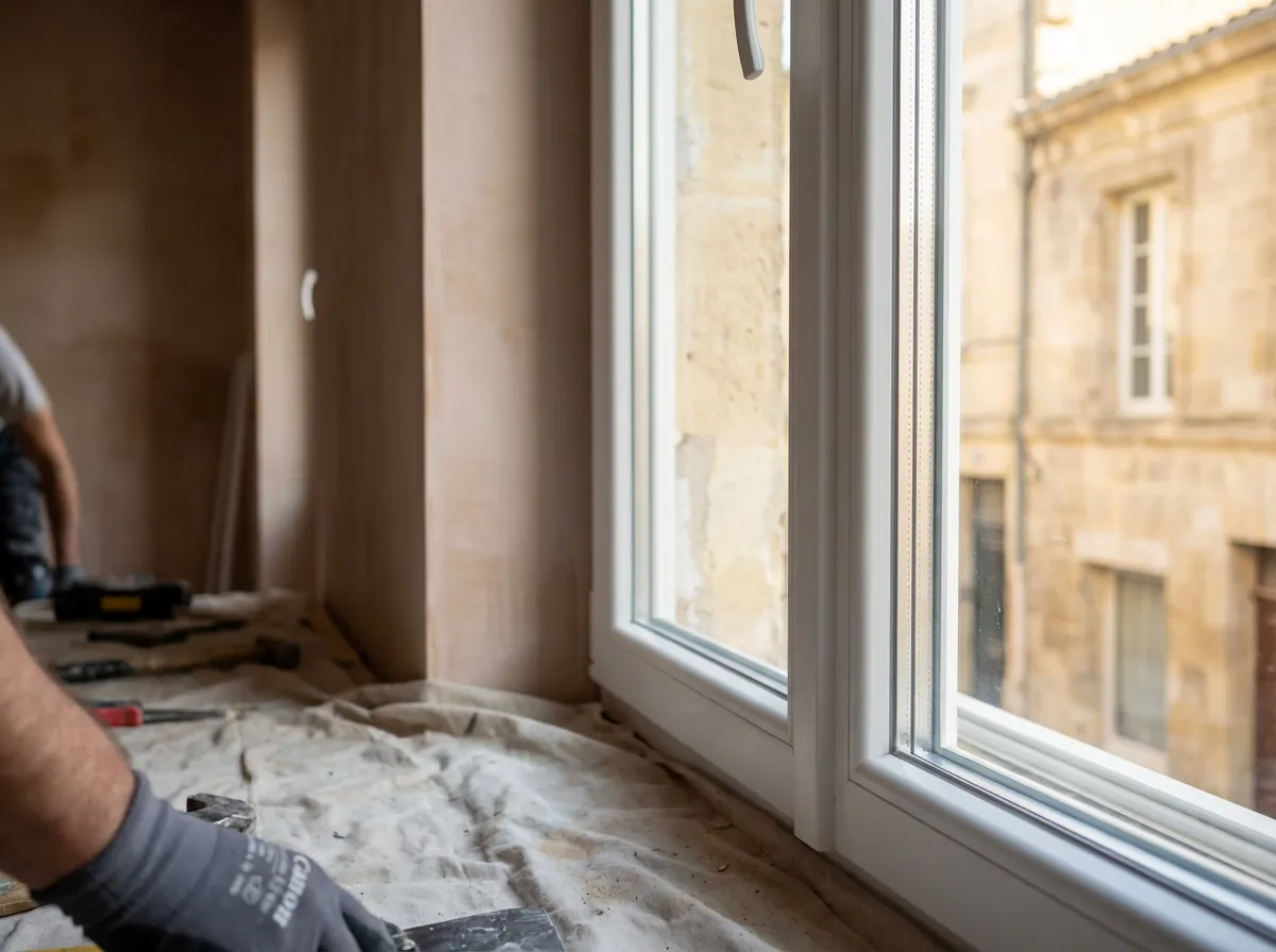 Pose d'une fenêtre en PVC double vitrage pour améliorer l'isolation thermique et le DPE avant une vente