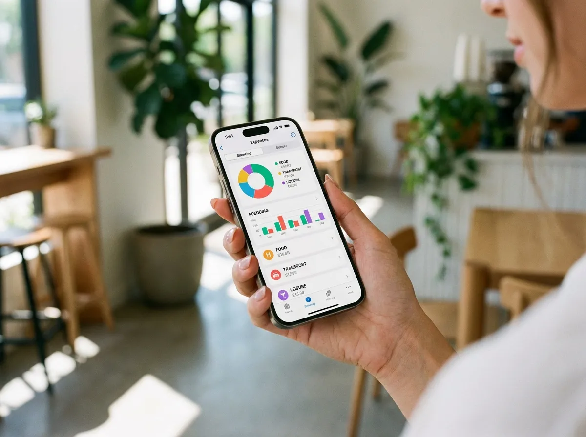 application de gestion de budget avec categories depenses alimentation transport loisirs graphique smartphone