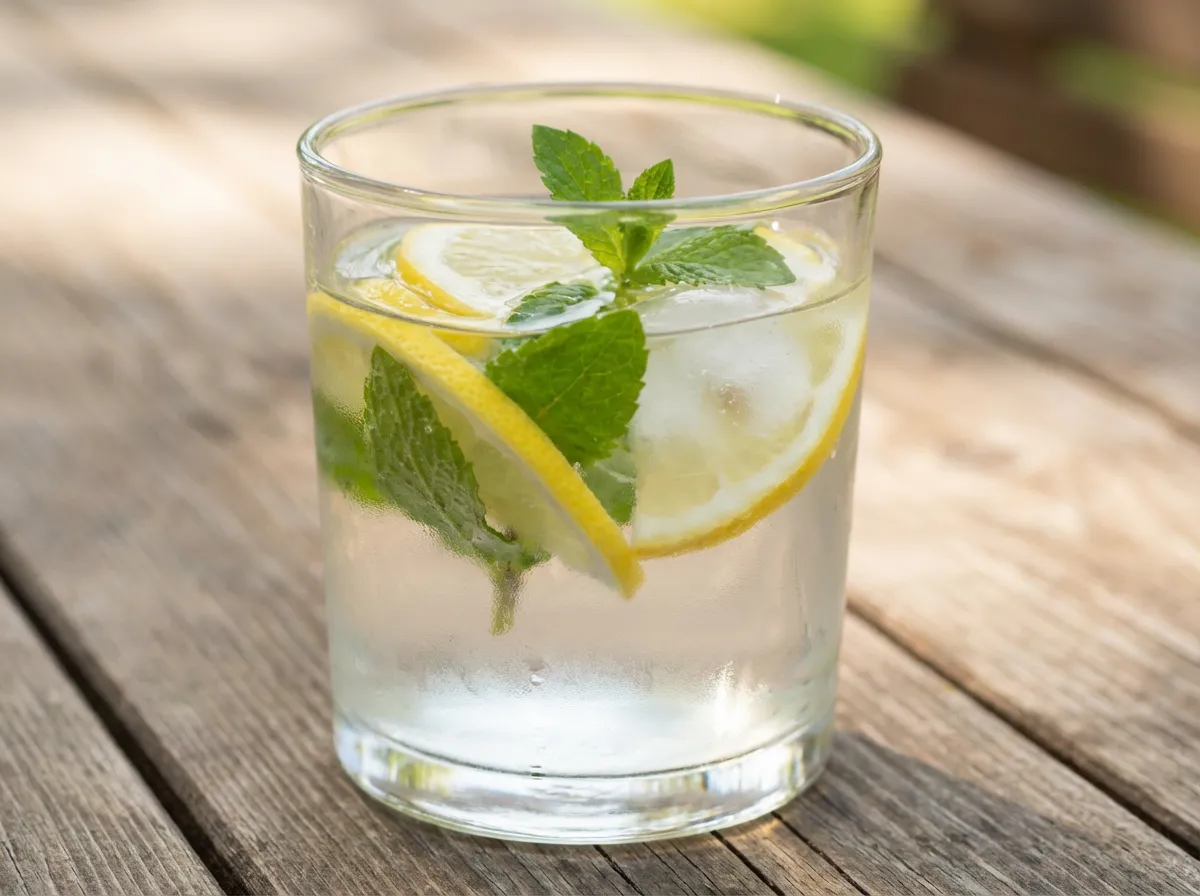 verre d eau avec citron menthe et glacons dans une boisson rafraichissante