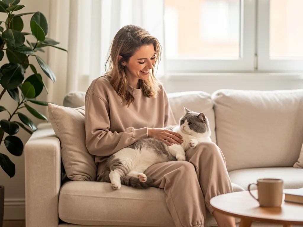 une femme seule à la maison avec son chat contre la solitude