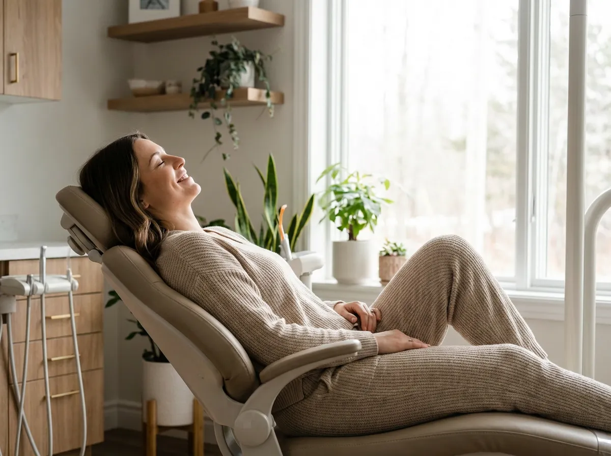 Patiente sans anxiété chez le dentiste grâce aux nouvelles techniques indolores